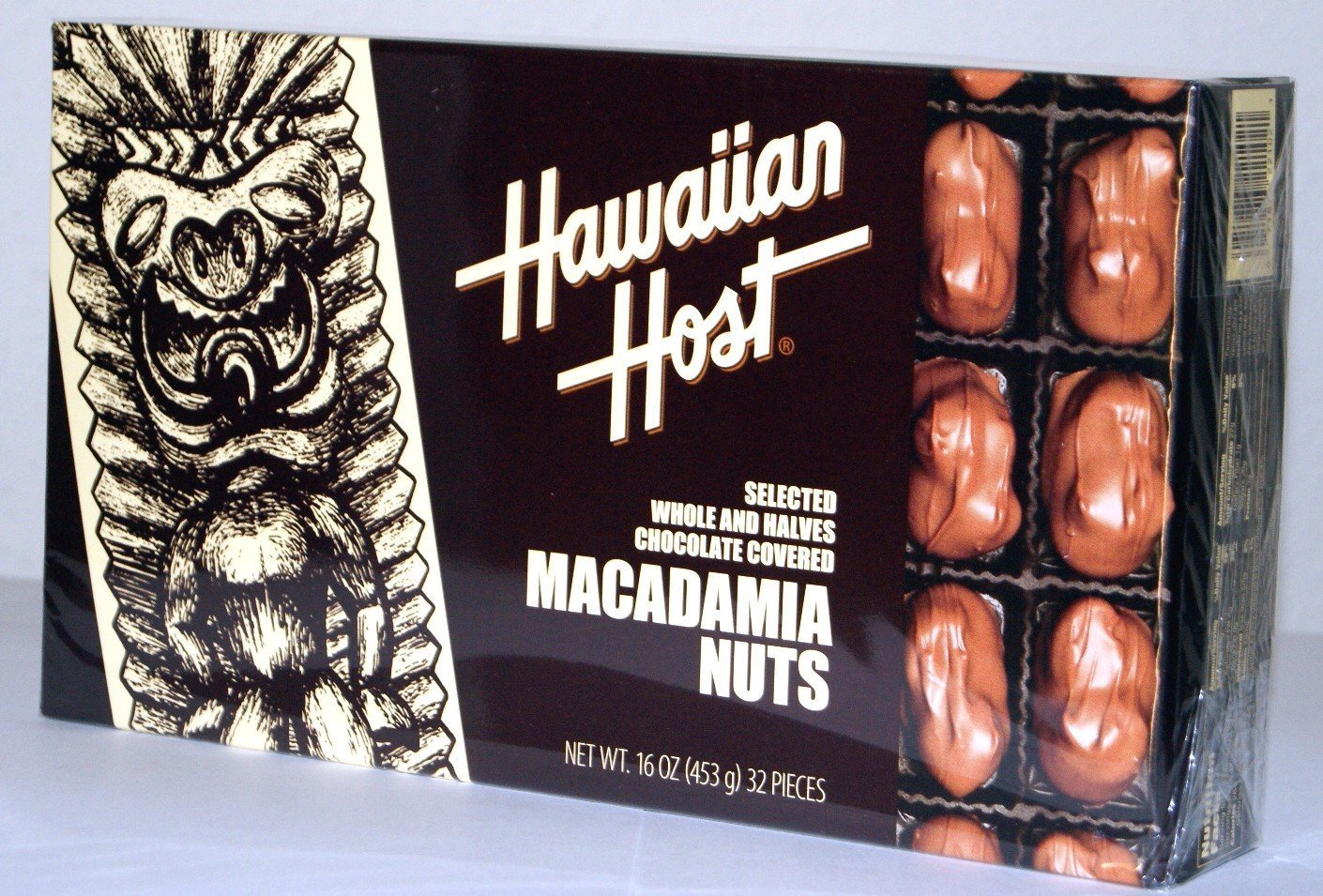 Hawaiian Host SELECTED WHOLE AND HALVES CHOCOLATE COVERED MACADAMIA NUTS GIFT BOX NET WT 16 OZ (453 g)