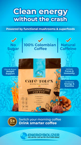 Energybolizer Café Tolex |Instant Columbian Brew Coffee with Added Mushrooms, Maca, Kola Nut, Guarana, and Yerba Mate