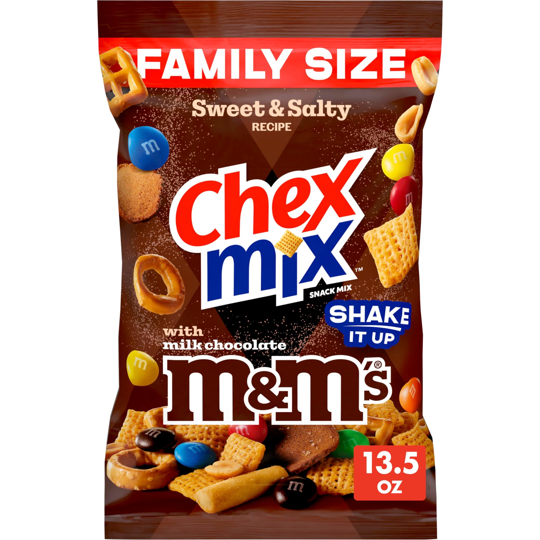 Chex Mix Sweet and Salty Recipe Snack Mix, with M&Ms Milk Chocolate Candies, Family Size, 13.5 oz