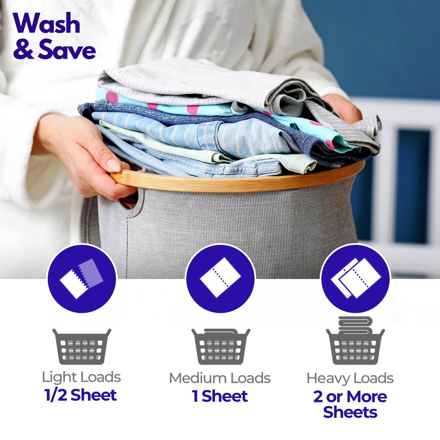 WASH & SAVE Laundry Detergent Sheets - 60 Loads / 30 Sheets | Plant-Based, Eco-Friendly, Hypoallergenic Liquidless Detergent | Perfect for Travel