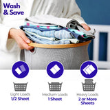 WASH & SAVE Laundry Detergent Sheets - 60 Loads / 30 Sheets | Plant-Based, Eco-Friendly, Hypoallergenic Liquidless Detergent | Perfect for Travel