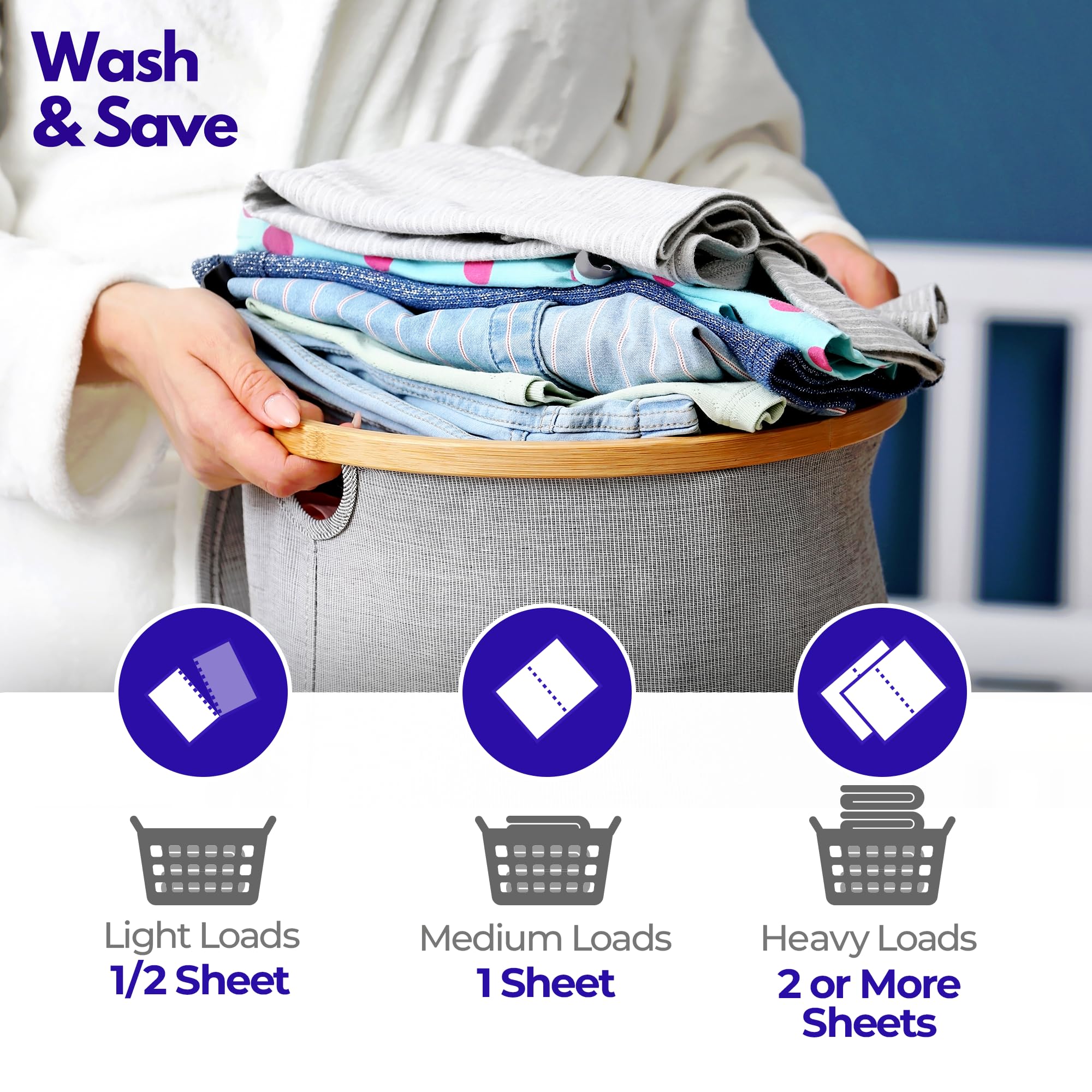 WASH & SAVE Laundry Detergent Sheets - 60 Loads / 30 Sheets | Plant-Based, Eco-Friendly, Hypoallergenic Liquidless Detergent | Perfect for Travel