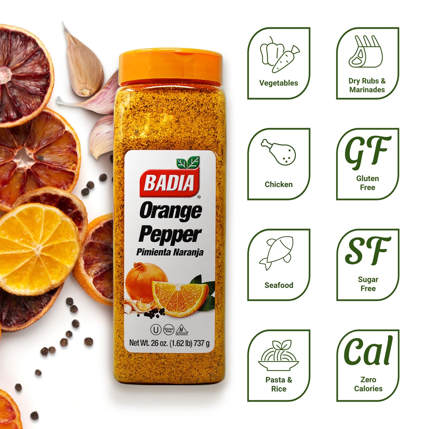 Badia Orange Pepper Seasoning, 26 oz - Pepper, Garlic & Onion, Zesty Citrus Blend for Chicken, Seafood & Vegetables
