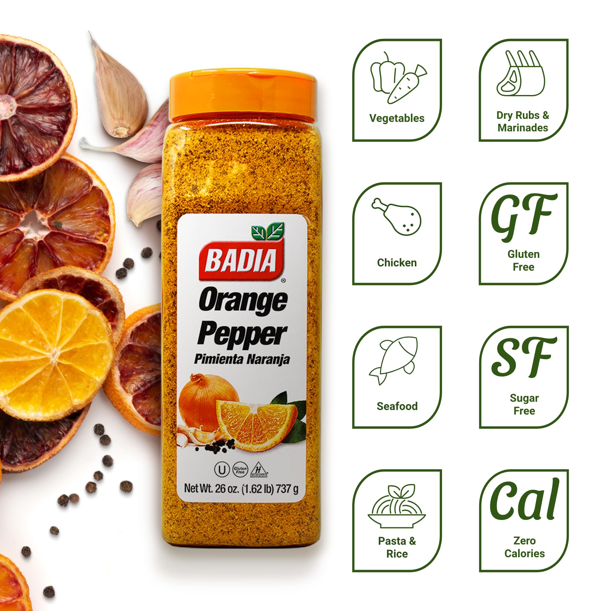 Badia Orange Pepper Seasoning, 26 oz - Pepper, Garlic & Onion, Zesty Citrus Blend for Chicken, Seafood & Vegetables