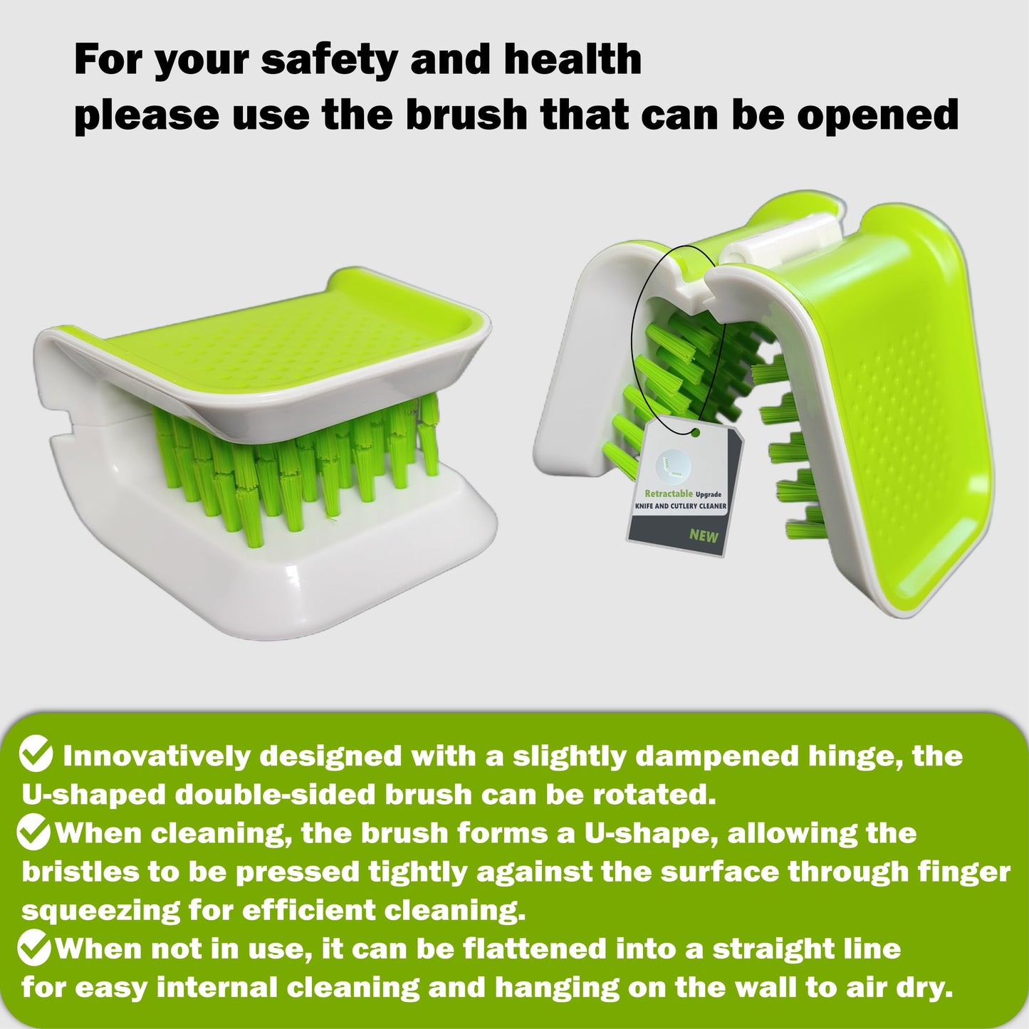 Zcircle, Openable BladeBrush Knife and Cutlery Cleaner Brush, Silverware Scrubber, Bristle Scrub for Kitchen Washing, Non-Slip