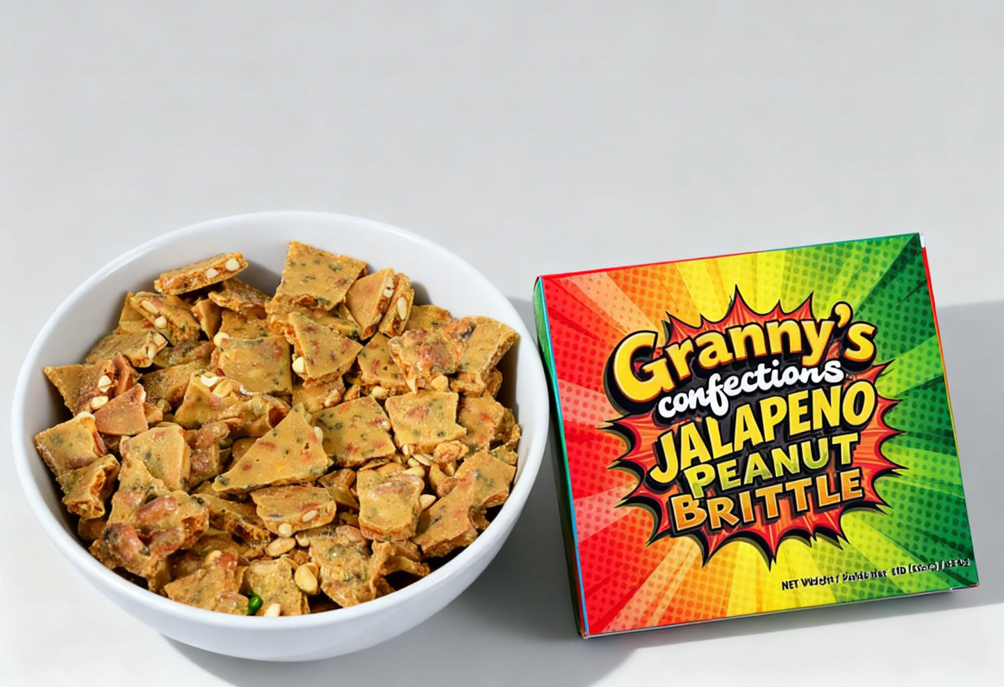 Granny's Confections Old-Fashioned Jalapeño Peanut Brittle - Spicy Gourmet Candy 1Lb Bag (454g). Amazing Balance of Sweet and Heat. Amazing Gift