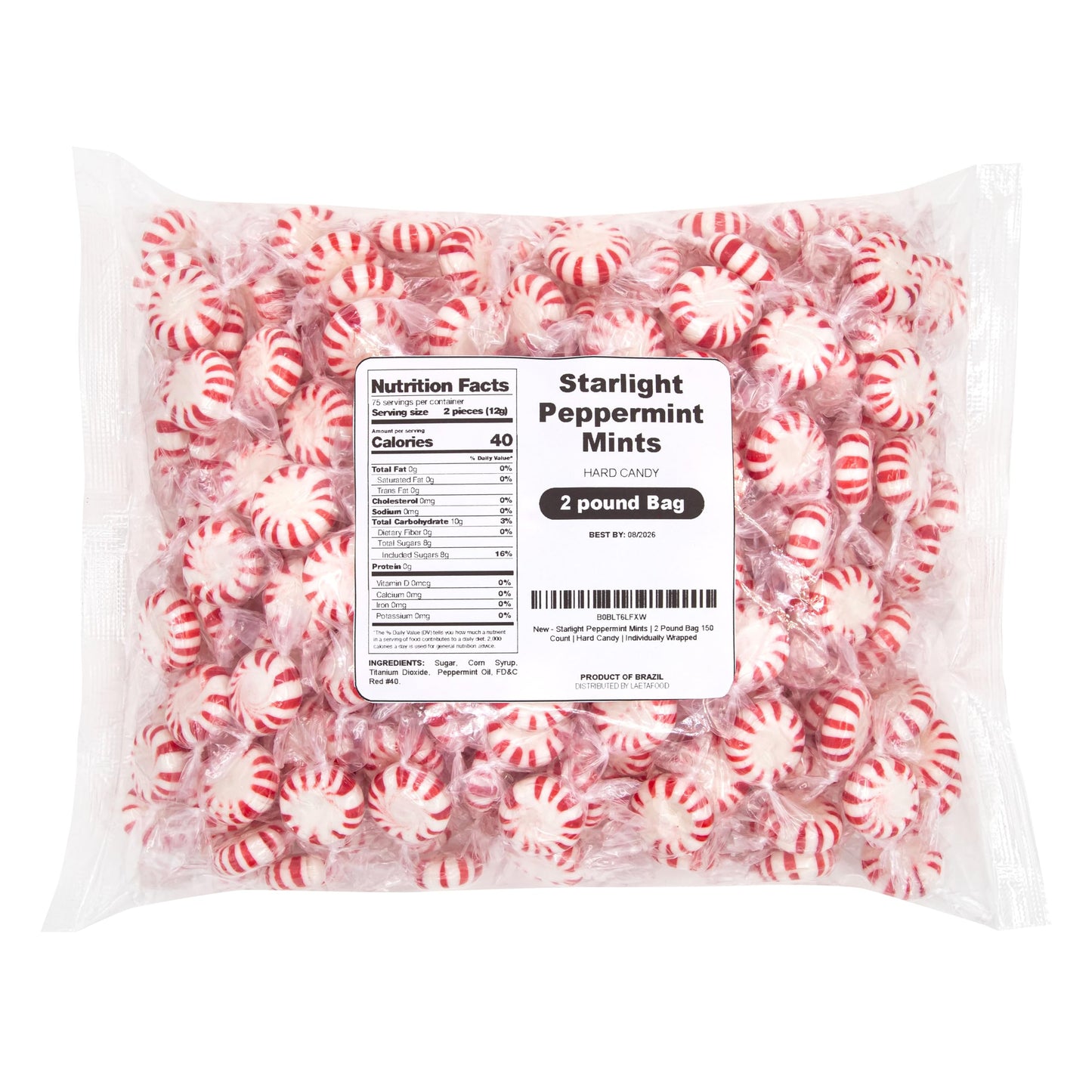 Starlight Peppermint Mints | 2 Pound Bag - Approx. 150 Count | Old Fashioned Hard Candy | Hard Candy Individually Wrapped for Office Bowls & Holiday