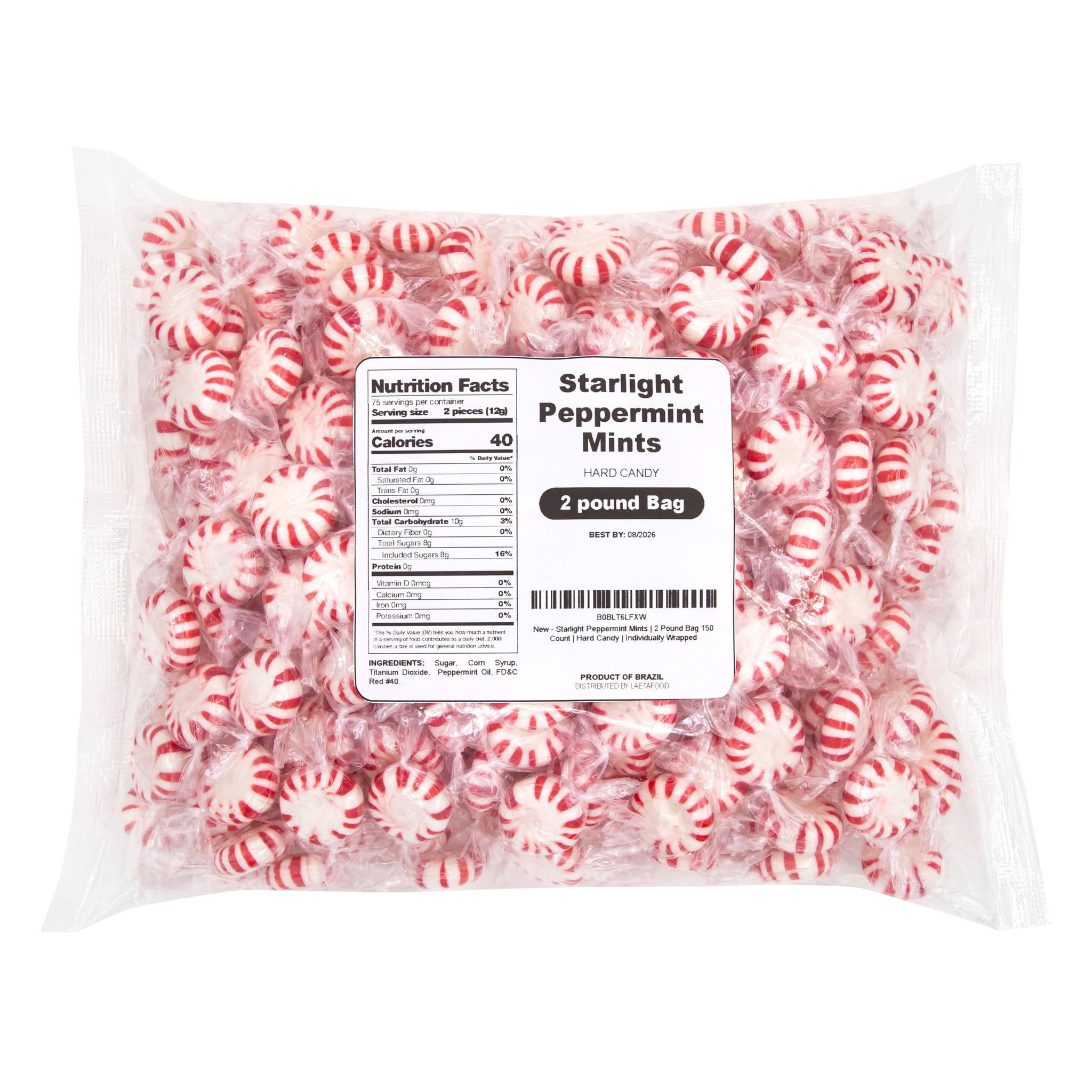 Starlight Peppermint Mints | 2 Pound Bag - Approx. 150 Count | Old Fashioned Hard Candy | Hard Candy Individually Wrapped for Office Bowls & Holiday