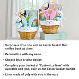 Let's Make Memories Personalized Easter Basket - Wicker - Embroidered Liner - Happy Bunny - Blue