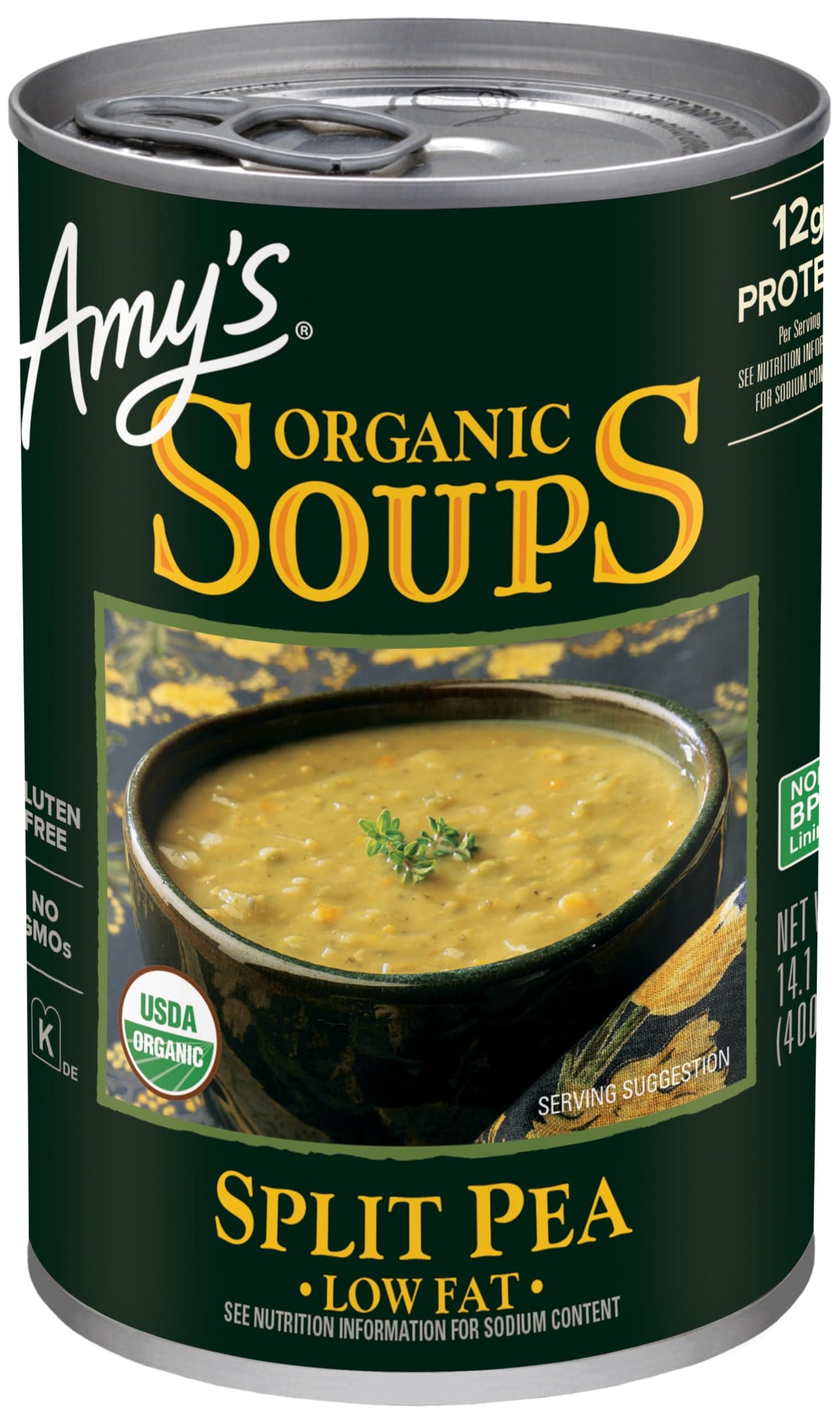 Amy's Soup, Vegan Split Pea Soup, Gluten Free, Made With Organic Vegetables, Canned Soup, 14.1 Oz