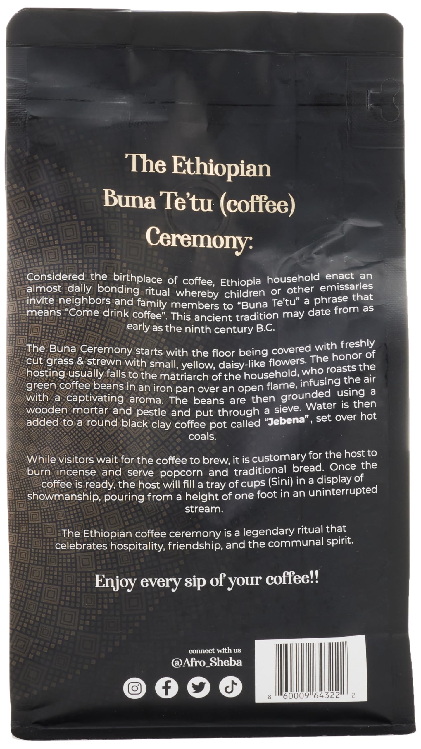 Afro Sheba Coffee - Whole Bean Medium Roast Coffee - Full Body - Ethiopian Single Origin - Ground - Low Acid - Washed & Natural - 1 lb (16 oz) (Guji)
