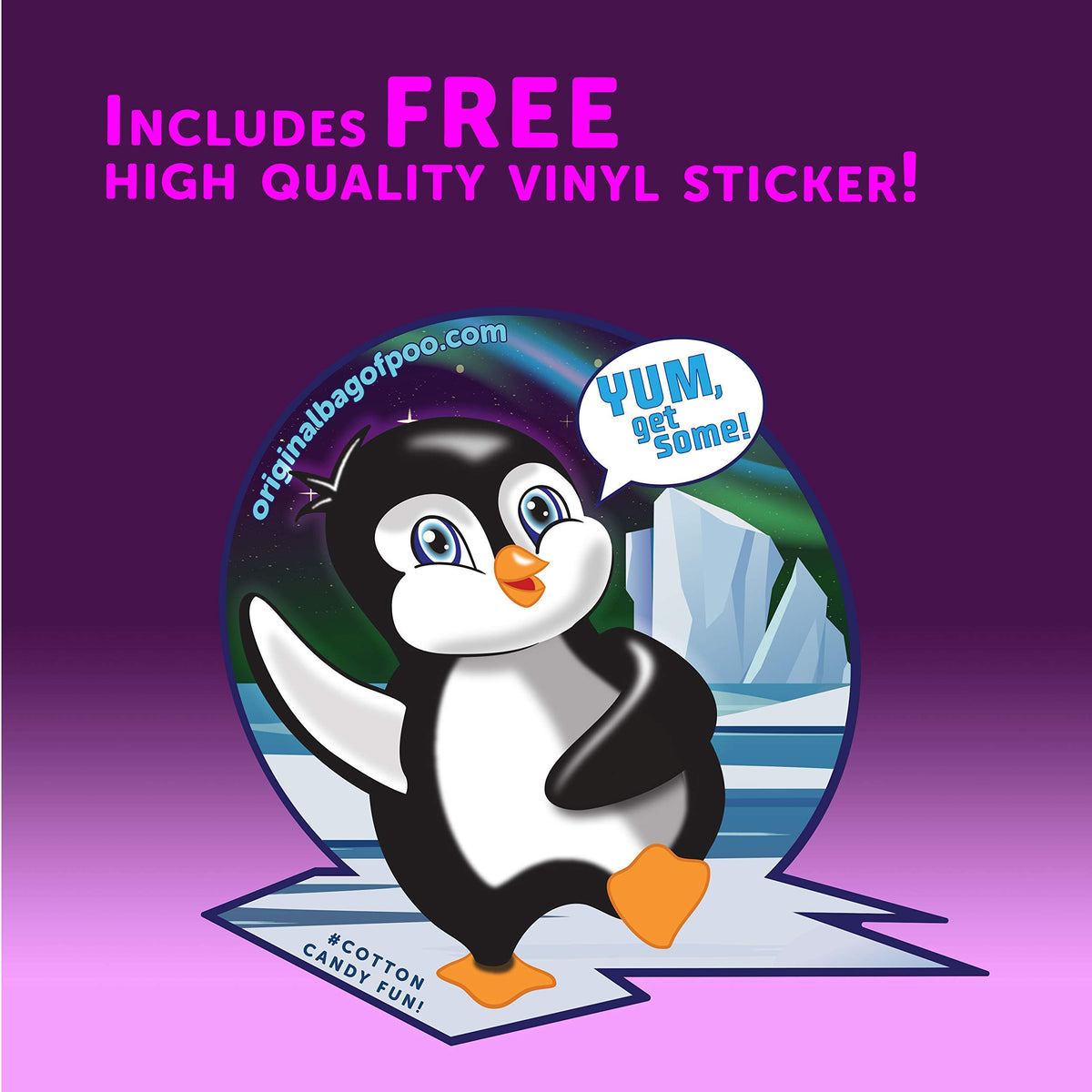 The Original Bag of Poo®, Penguin Poo (Vanilla Flavor Cotton Candy) Novelty Poop Gag Gift. Free sticker inside.