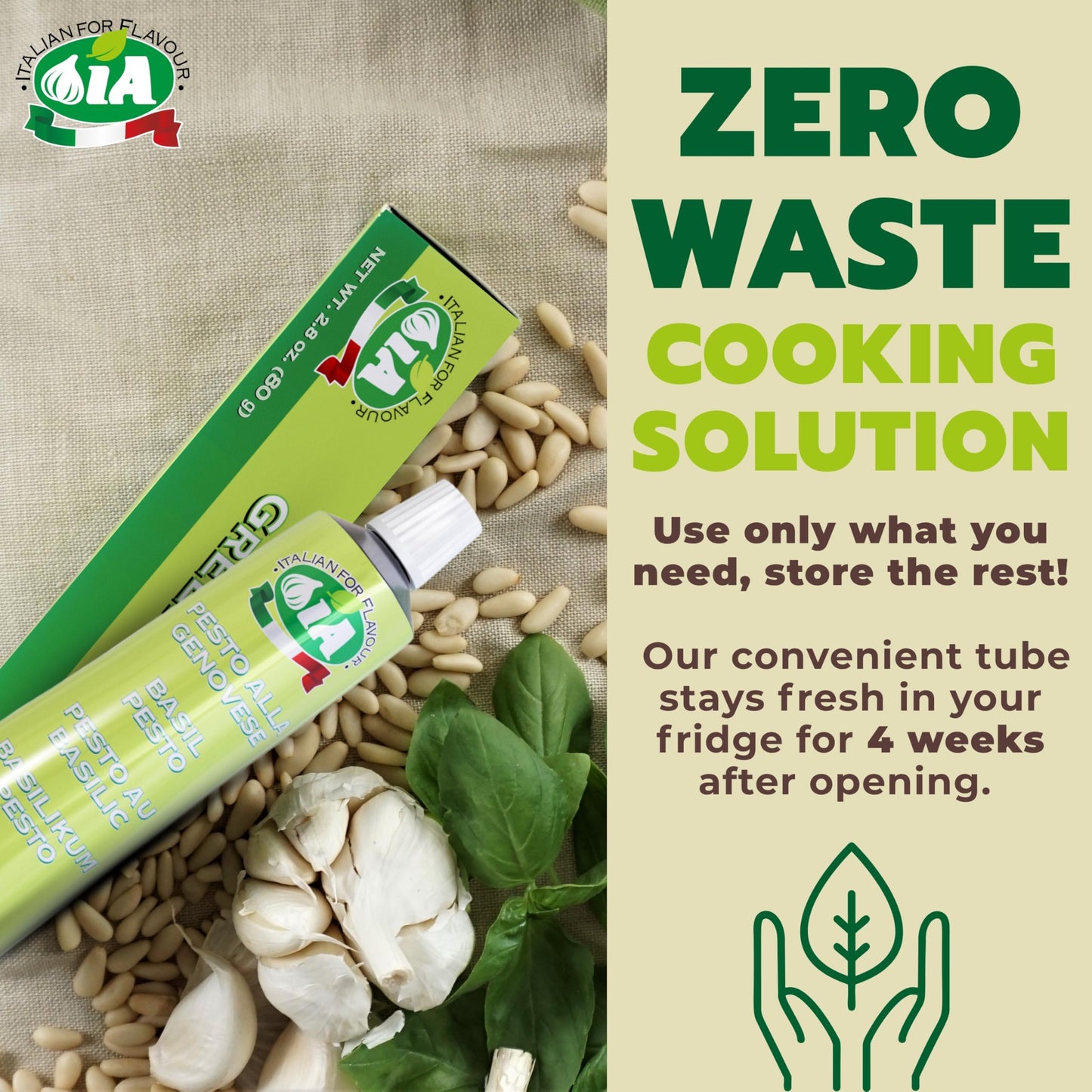 IA Basil Pesto Paste Ready to Use in a 2.82oz (80g) Tube - Perfect as an Appetizer and for a Variety of Recipes, Gluten-Free, Recyclable