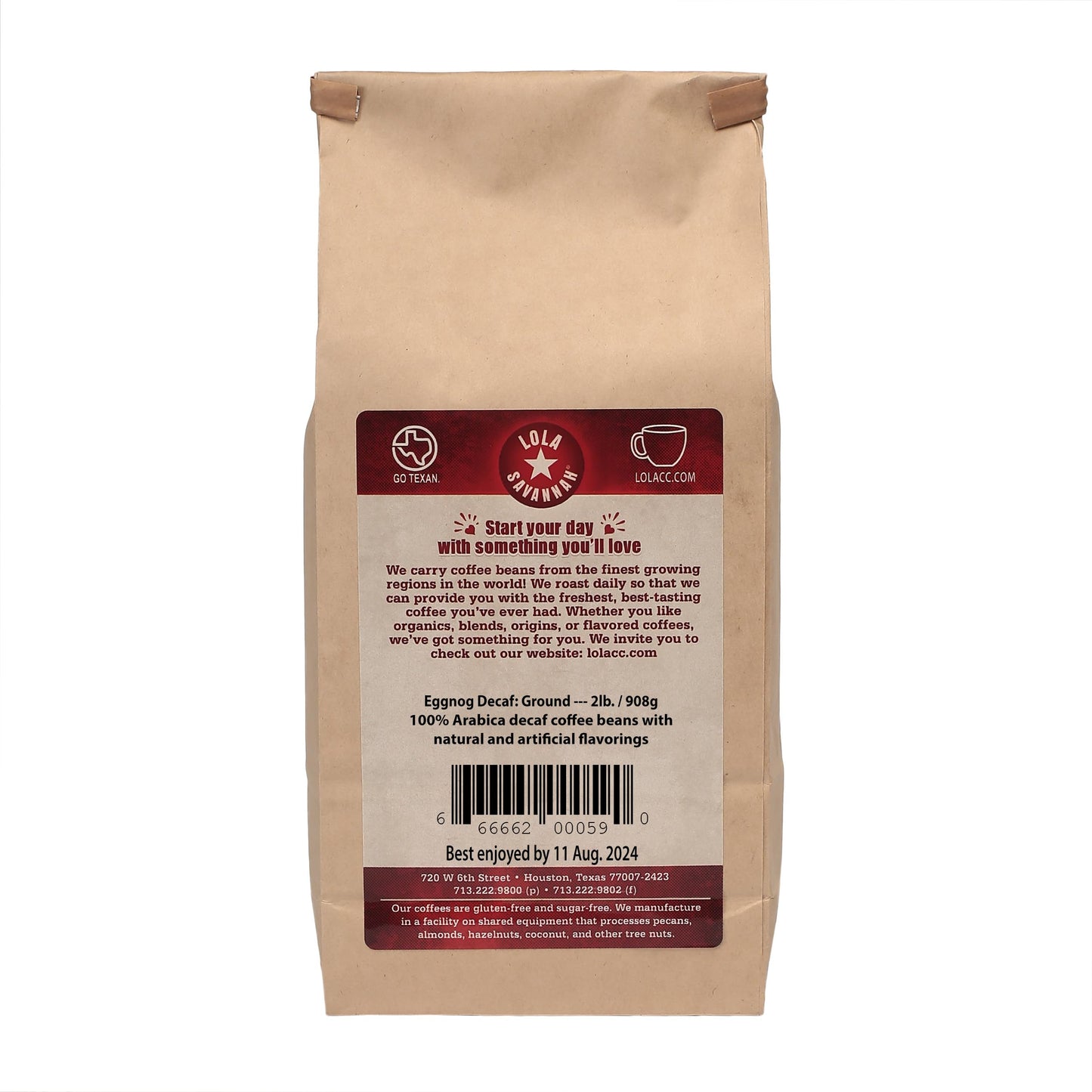 Lola Savannah Eggnog Ground Decaf Coffee, 2lb