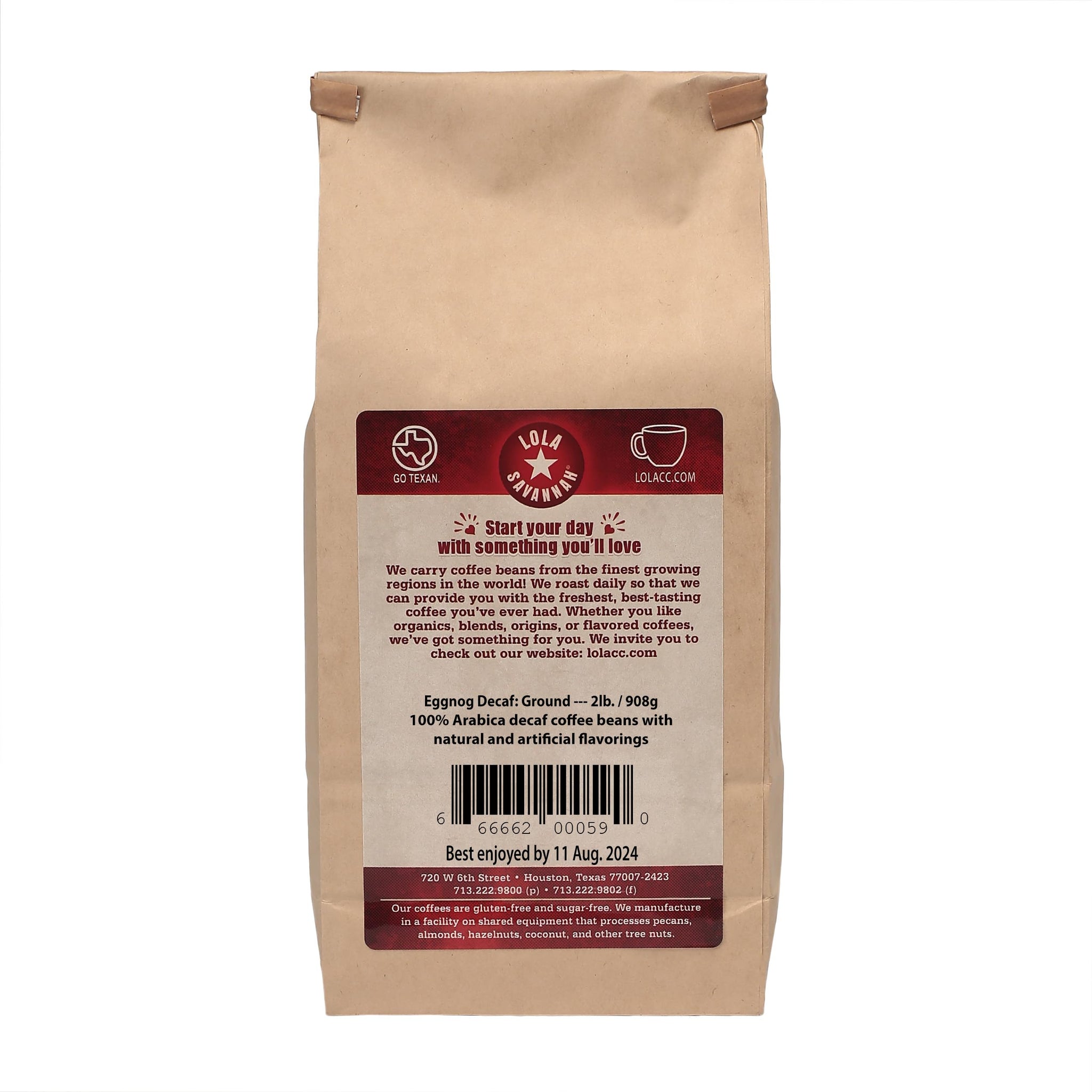 Lola Savannah Eggnog Ground Decaf Coffee, 2lb