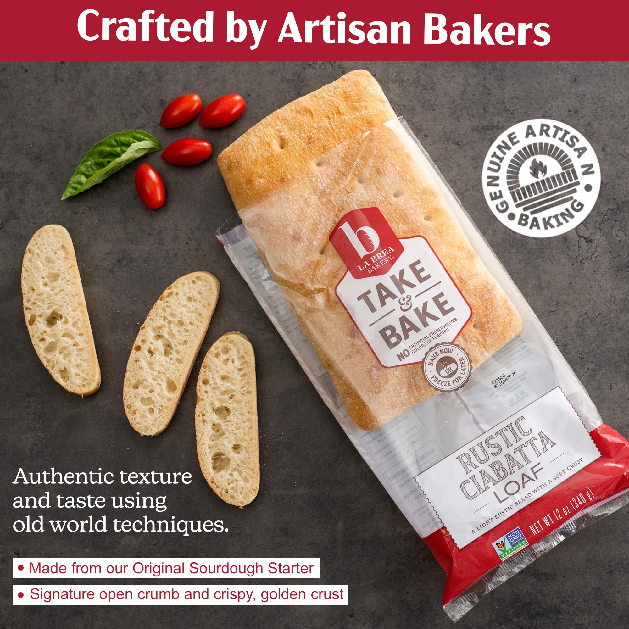 La Brea Bakery Take & Bake Rustic Ciabatta Loaf, 12 oz (Frozen)
