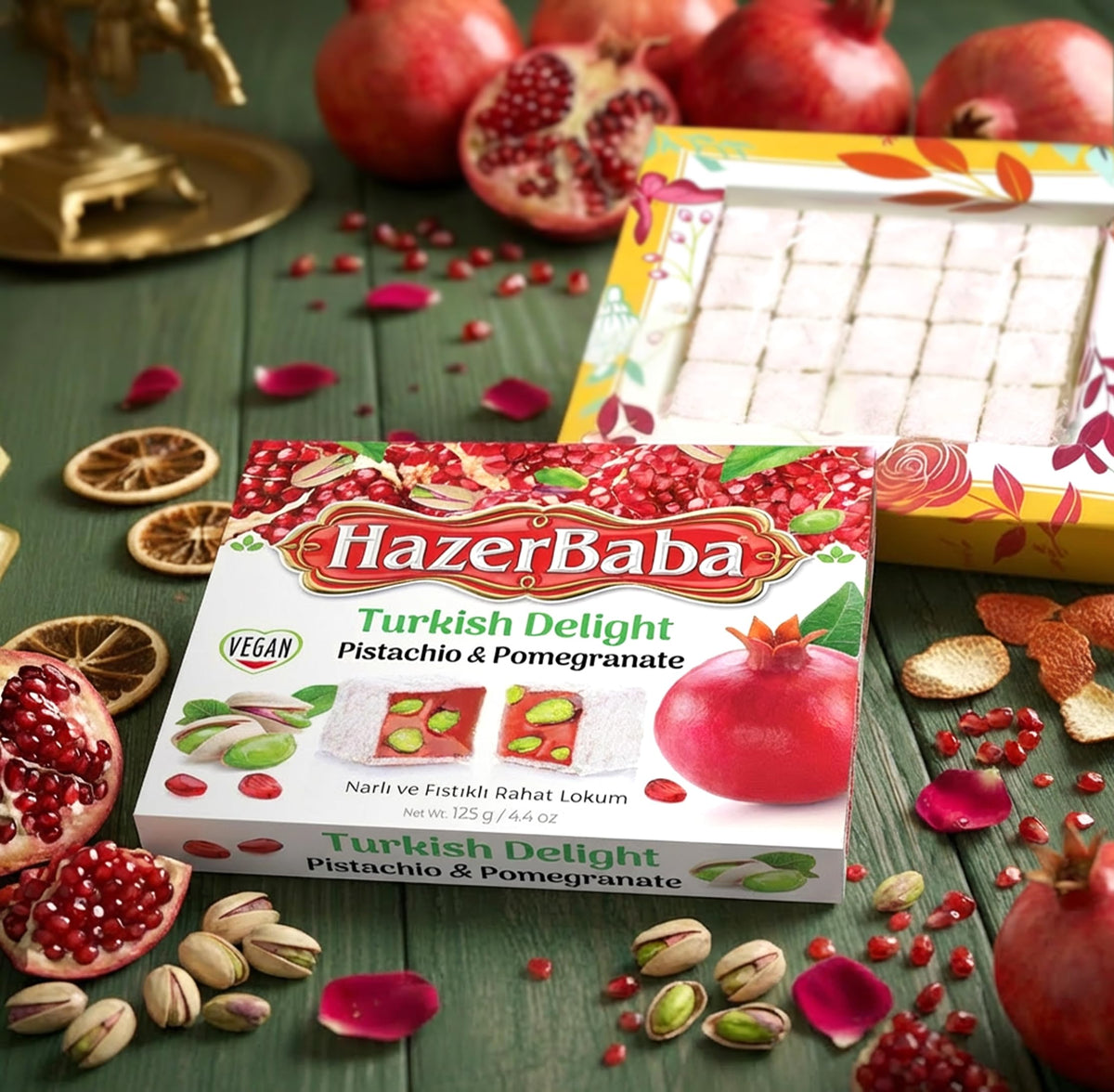 HazerBaba Turkish Delight Pistachio Candy, Pomegranate, 4.4oz (Pack of 1)