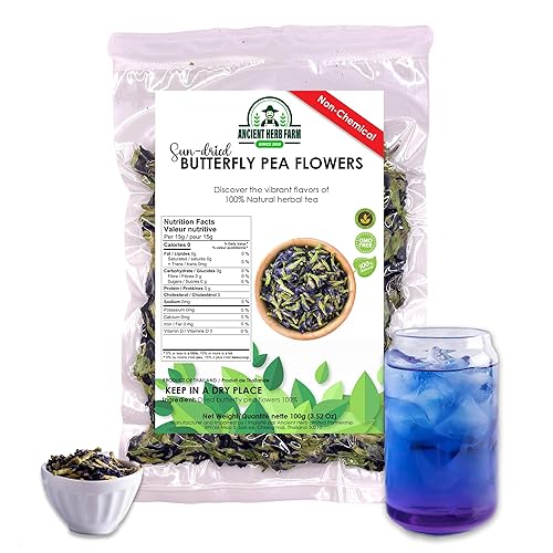 Butterfly Pea Flowers (100+ cups) - Natural Blue Tea, Color Changing Herbal Flower, Non-GMO, Caffeine-Free, Premium Dried Clitoria Ternatea