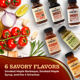 Sugar Bob's Finest Kind - Savory Maple Pantry 6 Flavor Variety Pack - Smoked Maple Syrup, BBQ Sauce, Maple Sriracha Hot Sauces & More - 2 oz Size
