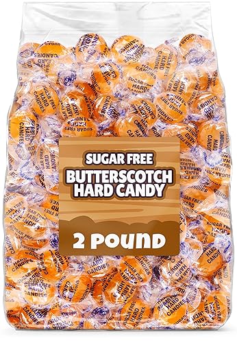 Sugar Free Butterscotch Hard Candy Bulk 2 Pound - Individually Wrapped Butterscotch Flavored Hard Candy, Classic Rich Butter Scotch Taste SugarFree