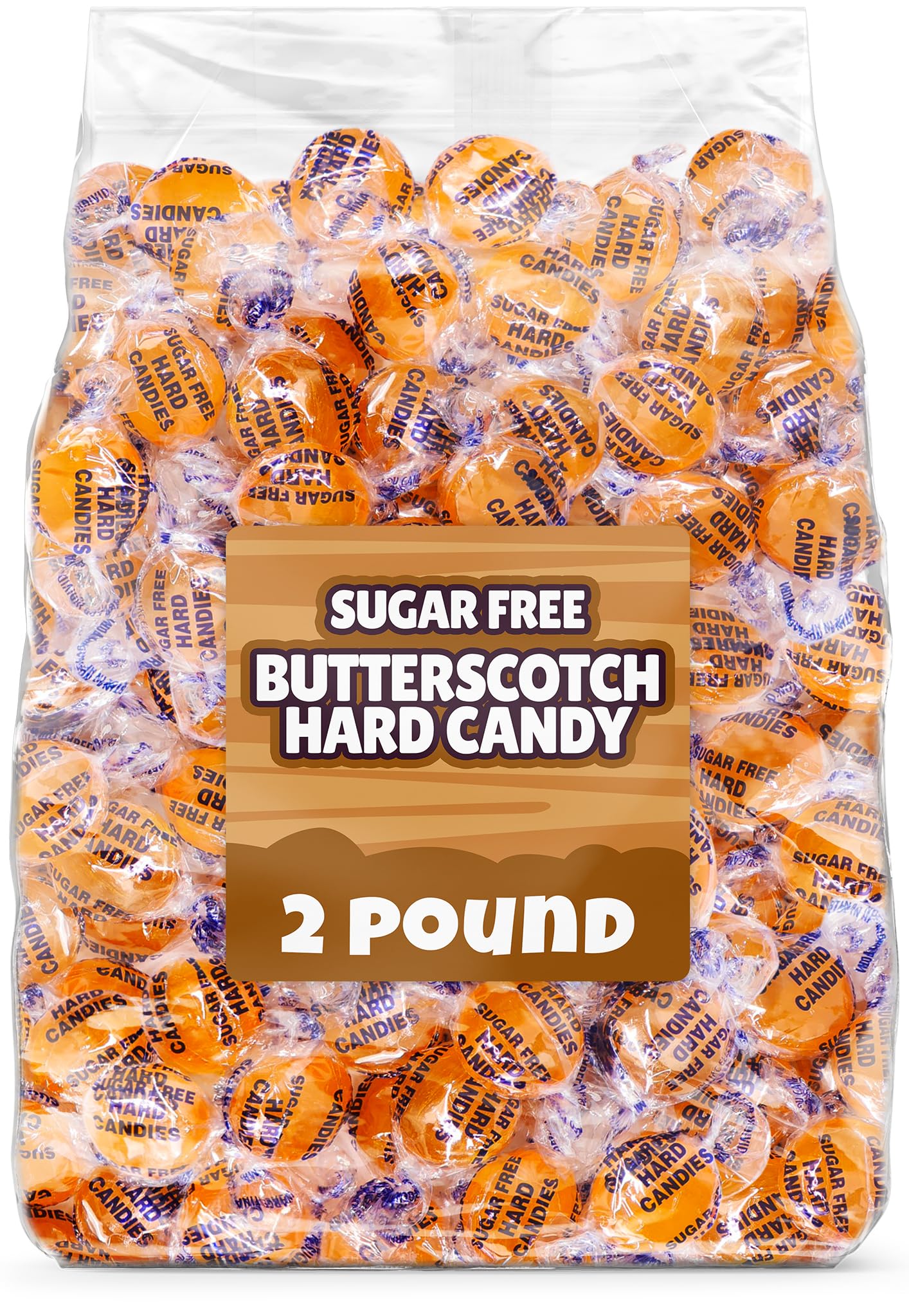 Sugar Free Butterscotch Hard Candy Bulk 2 Pound - Individually Wrapped Butterscotch Flavored Hard Candy, Classic Rich Butter Scotch Taste SugarFree