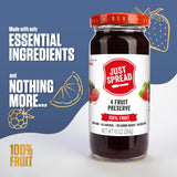 Just Spread 100% Fruit Preserve | Made with Real Fruit Pieces & Only 4 Ingredients | Gluten Free, Vegan, Non GMO, No Added Sugar | 10oz Jar (4 Flavor
