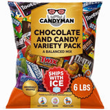 CANDYMAN (6 LB) Chocolate & Candy Bundle with Mixed Individually Wrapped Treats, Fun and Mini Sized Chocolate and Candy for Parties, Ship with Ice
