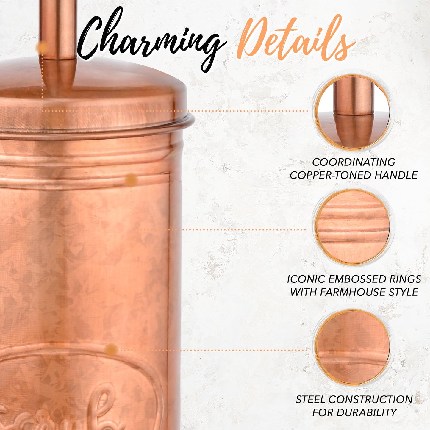 Autumn Alley Copper Toilet Bowl Brush and Holder, Covered Bathroom Toilet Brush for Modern Farmhouse Bathroom Decor, Standing Rustic Toilet Bowl Brush