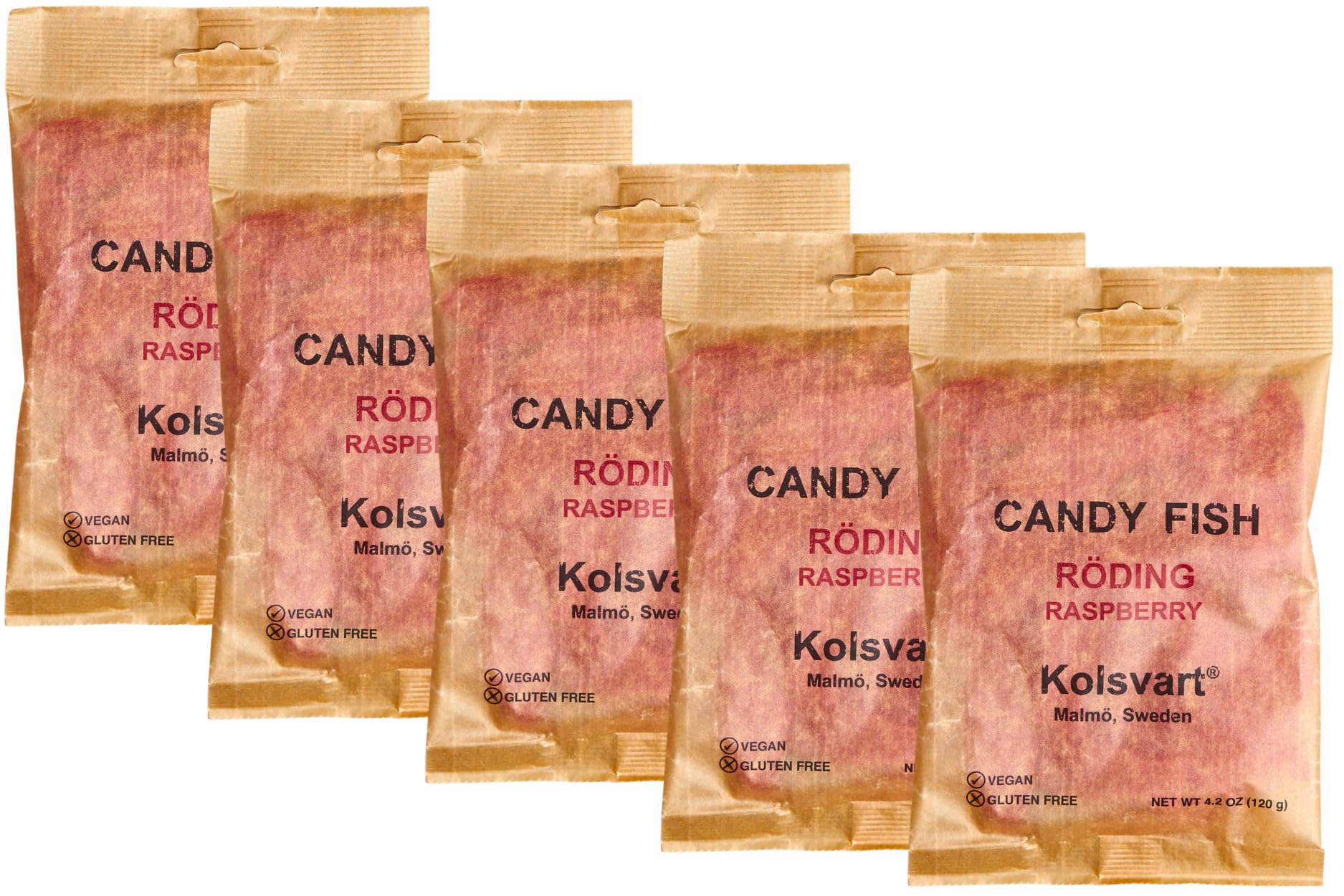 Kolsvart Raspberry Swedish Candy - Vegan & Gluten-Free Gummies with Natural Fruit Flavor - Scandinavian Gummy Candy - 4.2 oz Each (Pack of 5)