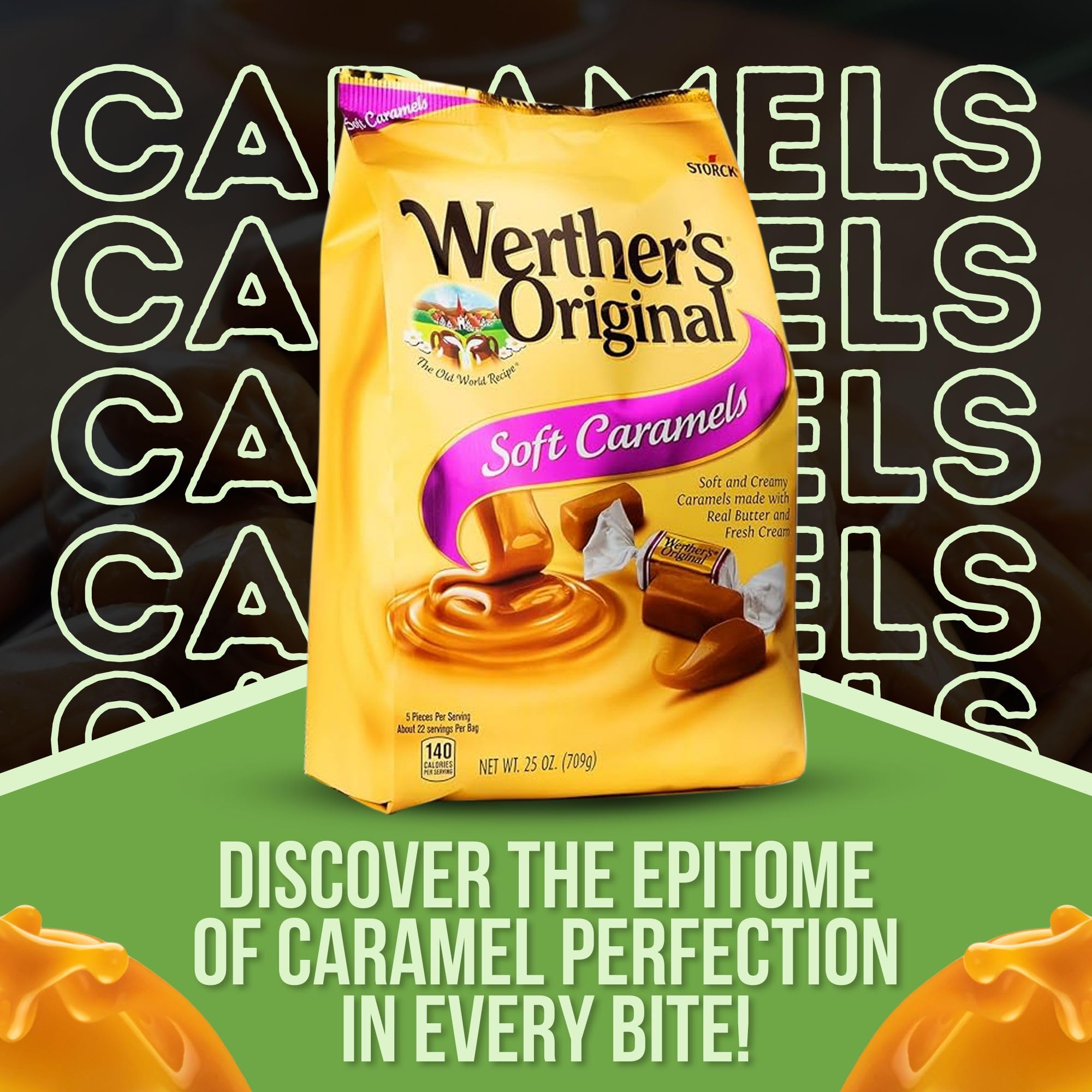 Caramel Candy Bundle. Includes Two 25 Oz Pack of Werthers Original Soft Caramel Candy. Individually Wrapped Soft Candy ideal for any occasion