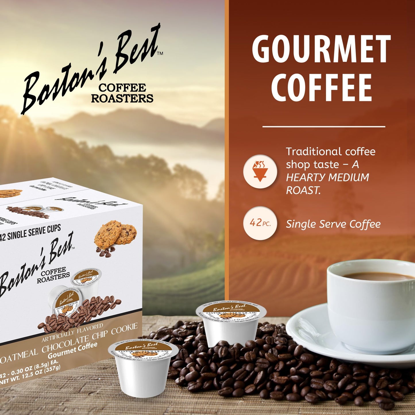 Boston’s Best - Oatmeal Chocolate Chip Cookie Flavored Coffee Blend, Dessert Gourmet Compatible with Keurig Coffee Maker, 1 Count (42 Single Serve