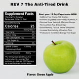 REV7 Anti-Tired Drink! Caffeine Free, Zero Sugar, Powered by goBHB, Ketones, Green Apple - 12ct