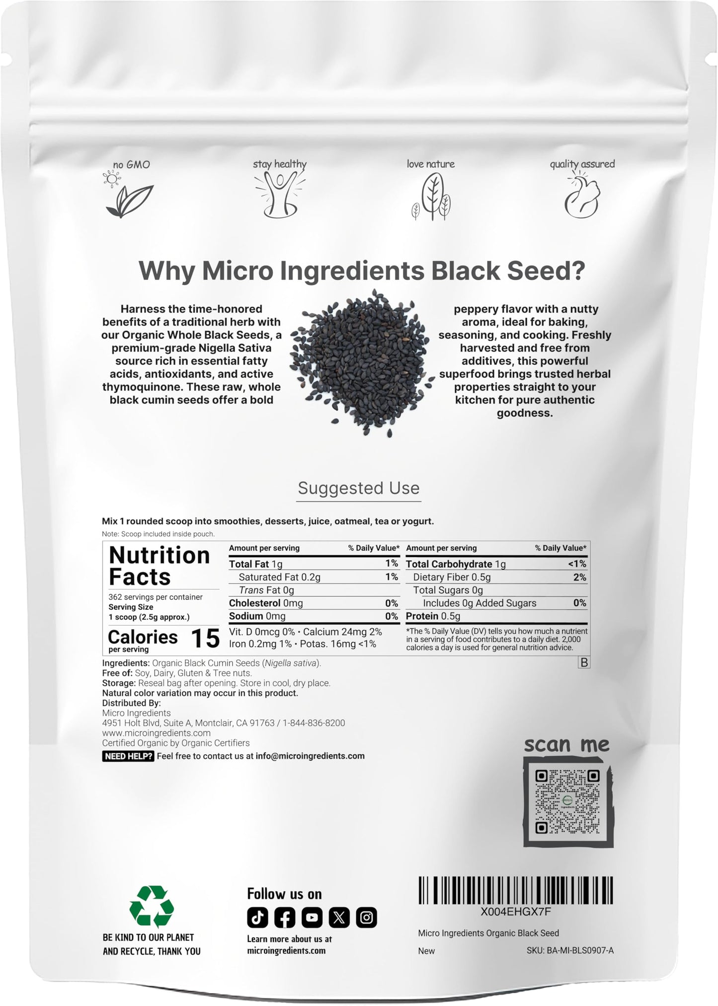 Organic Black Cumin Seed (Nigella Sativa), 2lbs | Premium Grade Whole Black Seed from Egypt | Great for Baking, Seasoning, and Cooking | Additive