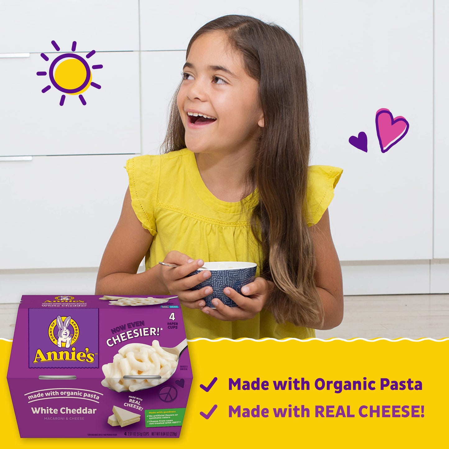 Annie's White Cheddar Microwave Mac and Cheese with Organic Pasta, Made with Real Cheese, Dinner Side or Snacks, 4 Cups, 8.04 oz