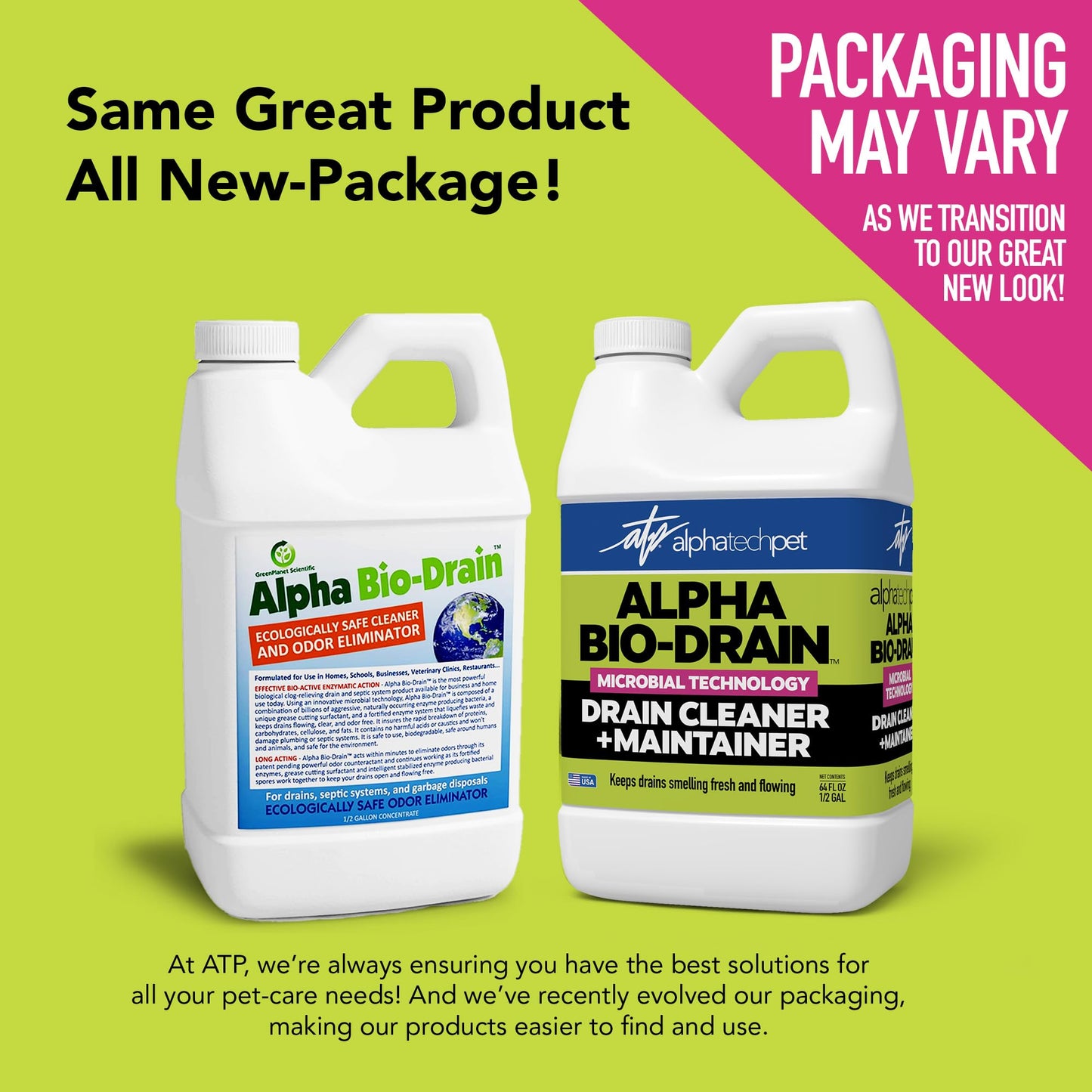 ALPHA BIO-DRAIN - Enzyme-Based Maintenance to Help Prevent Clogs and Reduce Odors from Pet Waste, Grease, Hair in Drains and Septic Systems - ½ Gallon