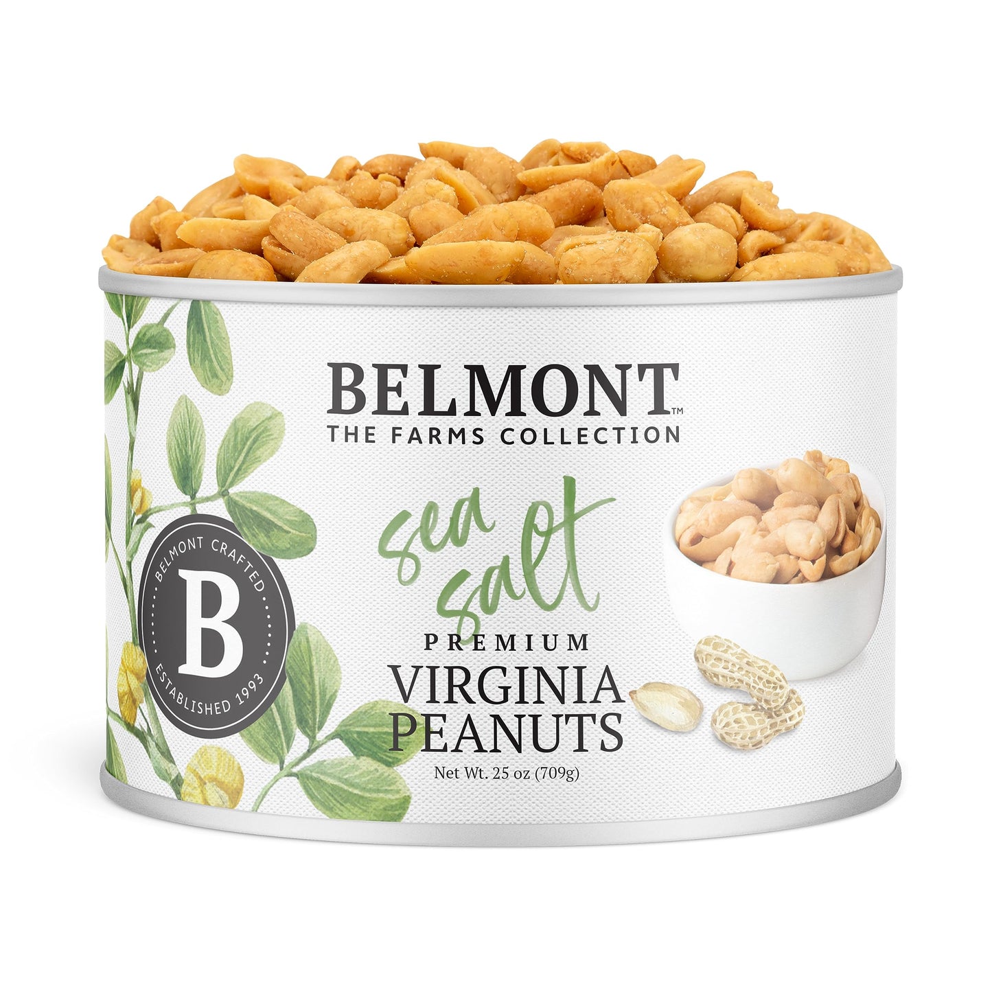 Belmont Peanuts Gourmet Sea-Salted Virginia Peanuts, 25 oz (1 Pack) - Only 3 Simple Ingredients, No Preservatives, 7g Protein - A Premium, Salty