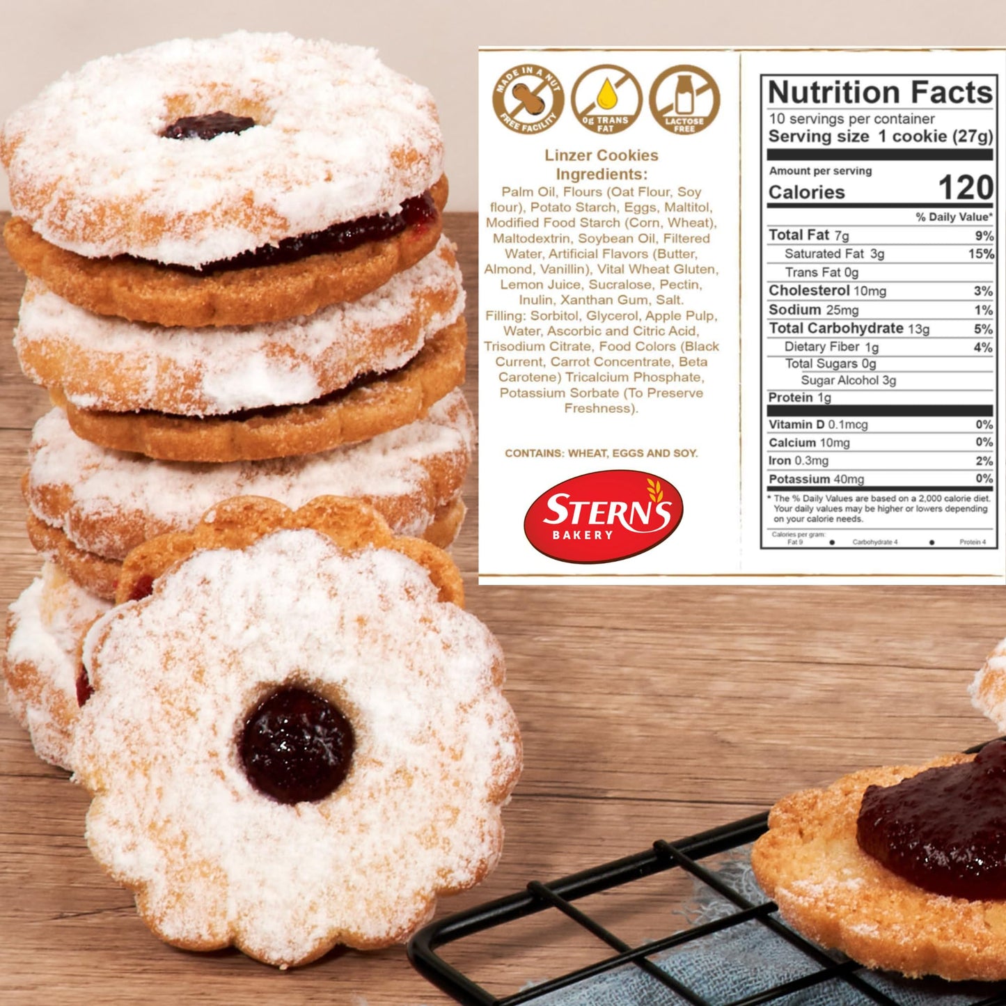Linzer Cookies [10 Count] | Shortbread Cookies Individually Wrapped | Christmas Food Gift for Mom, Dad, Colleagues & Friends | Kosher, Dairy Free, Nut