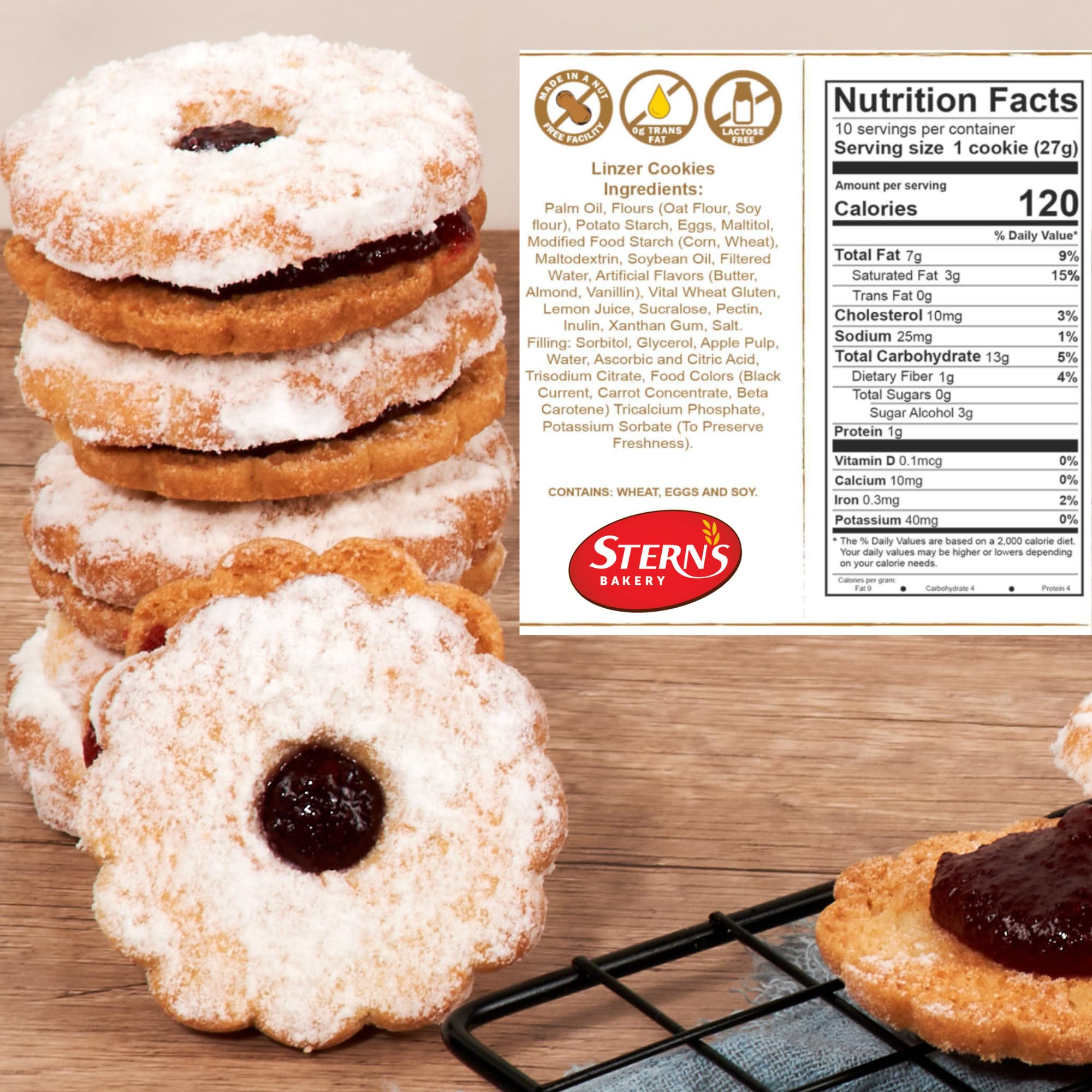 Linzer Cookies [10 Count] | Shortbread Cookies Individually Wrapped | Christmas Food Gift for Mom, Dad, Colleagues & Friends | Kosher, Dairy Free, Nut