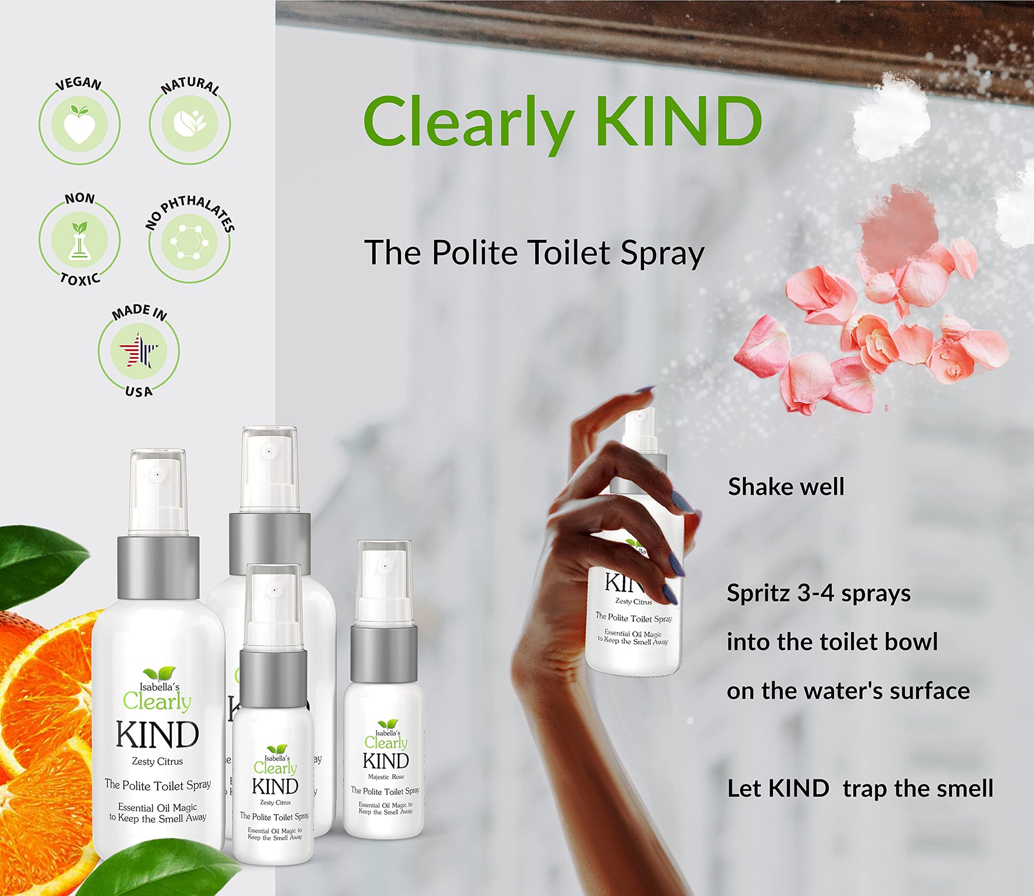 Clearly KIND, The Polite Odor Eliminator "Before you Poop" Toilet Spray | Pre Poo Essential Oil Magic Keeps the Smell Away | 100% Natural Bathroom