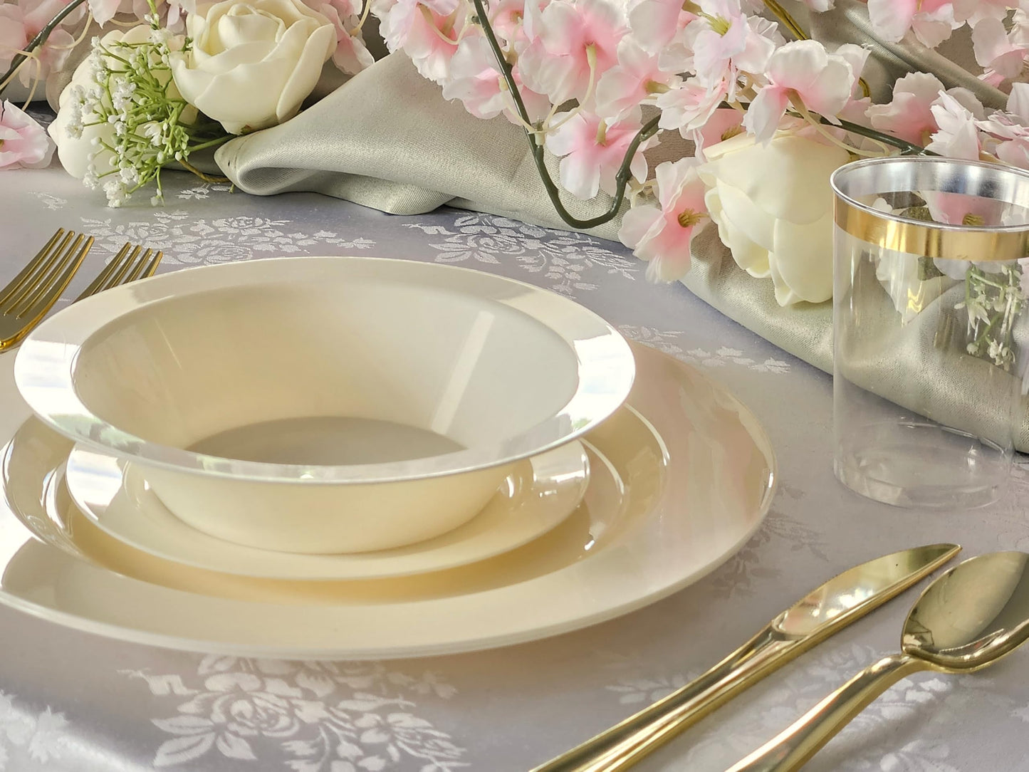 " OCCASIONS " 60 Piece Plates Pack, Heavyweight Disposable Wedding Party Plastic Bowls (14oz Soup Bowl, Plain Ivory)