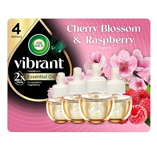Air Wick Plug-In Scented Oil Refills, 4 Count, Cherry Blossom & Raspberry, Air Fresheners, Essential Oils