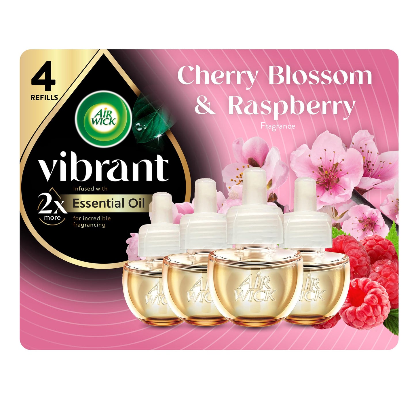 Air Wick Plug-In Scented Oil Refills, 4 Count, Cherry Blossom & Raspberry, Air Fresheners, Essential Oils