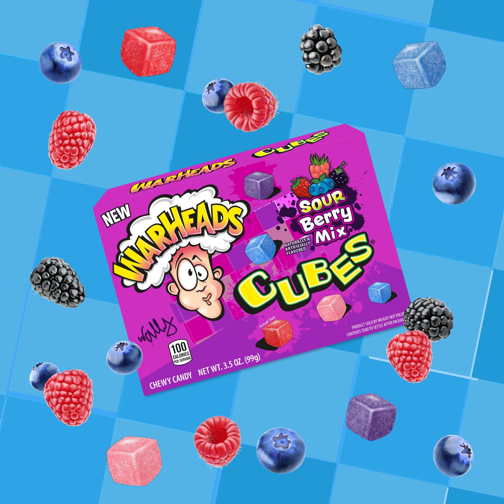 WARHEADS Berry Cubes - Sour, Sweet Berry Mix - Wildberry, Cloudberry, Blueberry, & Sourberry Flavors - 3.5 oz. Theater Boxes - 2 Pack