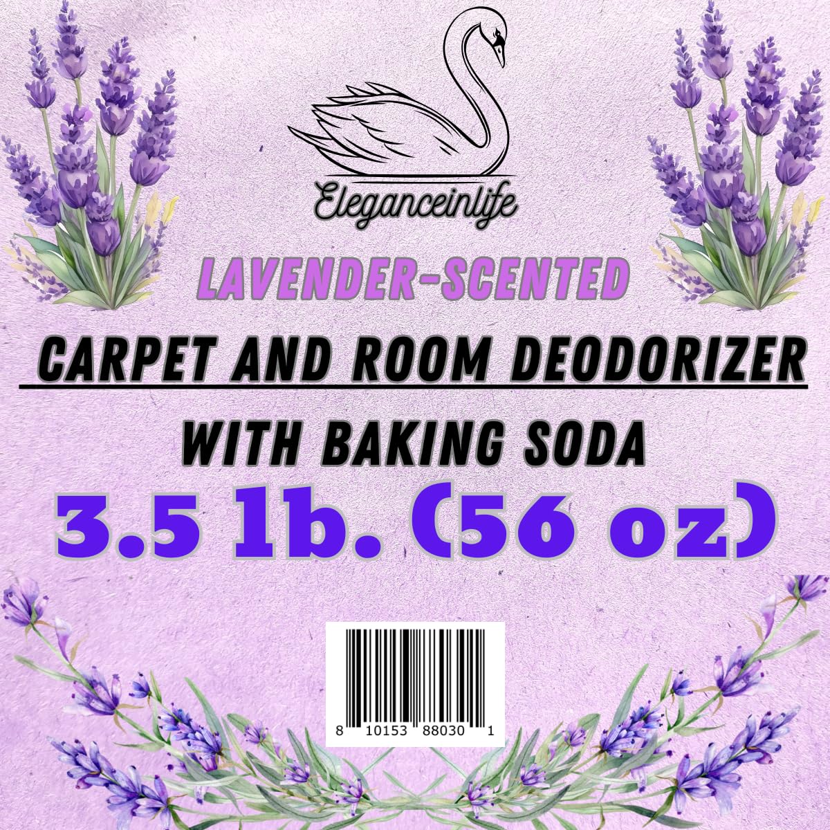 Eleganceinlife Lavender-Scented Carpet and Room Deodorizer With Baking Soda, 3.5 LB. (56 oz)