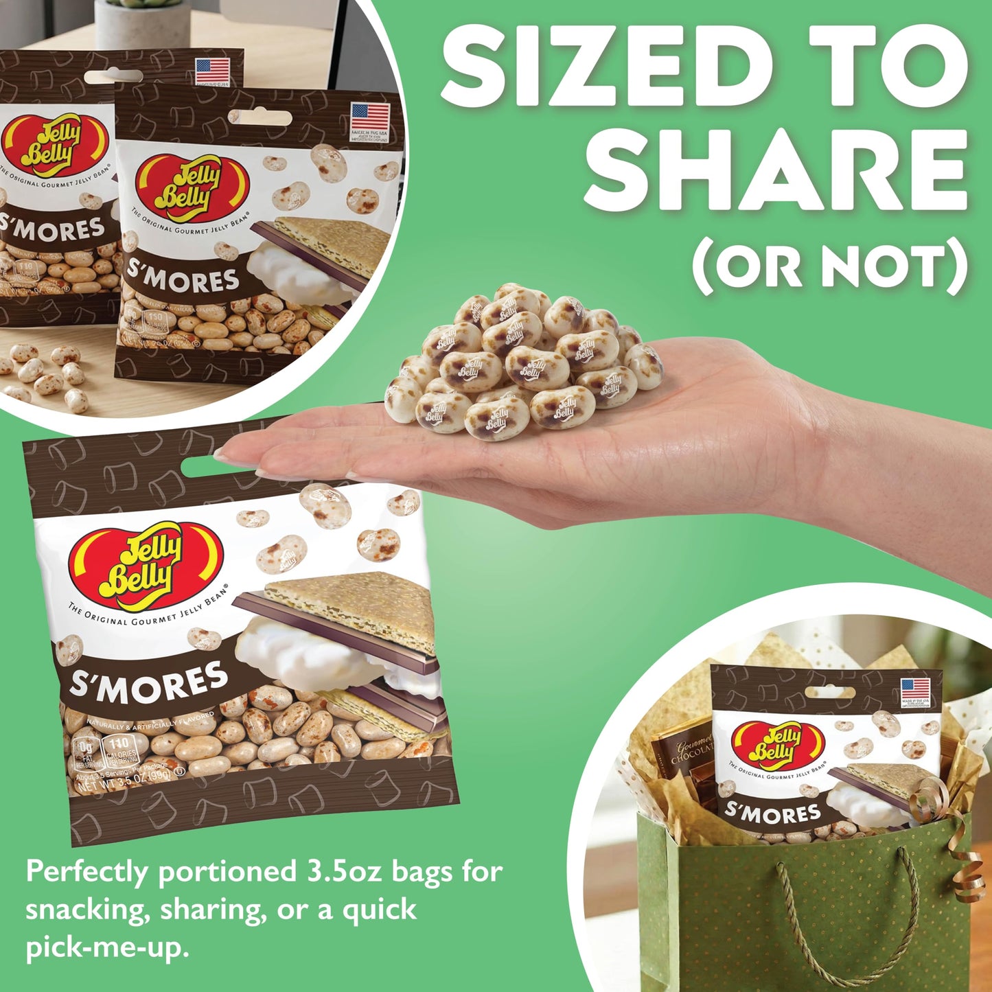 Jelly Belly S’mores Flavored Jelly Beans, 3.5 oz Bags (Pack of 4) - Grab & Go Candy Snack Packs, Kid Friendly Treats, Party Favors, Gift Bags