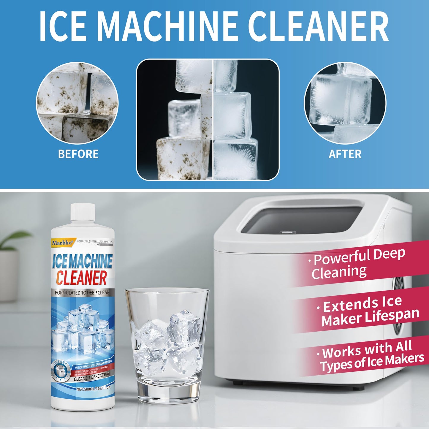 Ice Machine Cleaner Maker Descaler - 16 fl oz ice maker Descaler Cleaner Compatible with Opal, Kitchenaid, GE Profile,Nickel Safe Scale Remover