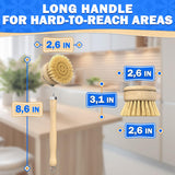 5 Pcs Bamboo Dish Brush Set - Bamboo Dish Scrubber with Soft & Stiff Non-Scratch Bristles, Ergonomic Handle, Replacement Head Included - Lightweight