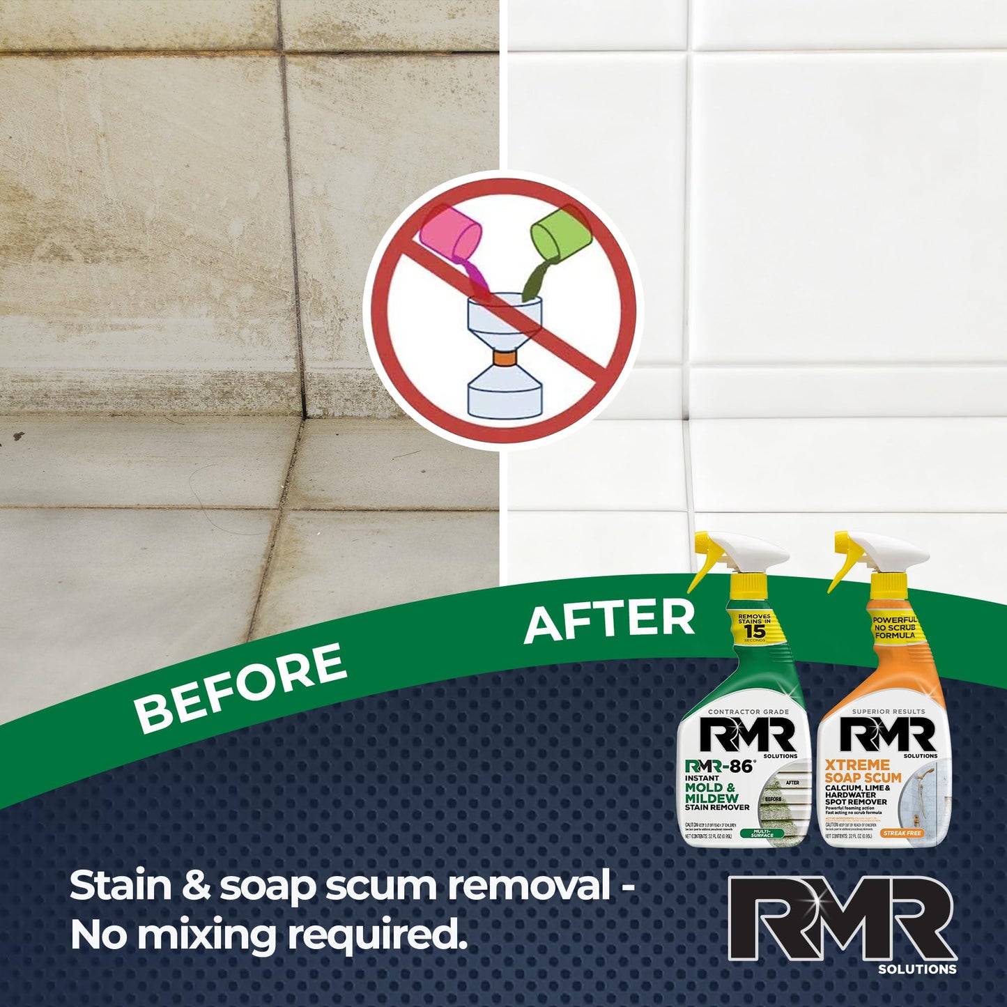 RMR Instant Mold & Mildew Stain Remover Spray + Xtreme Soap Scum Remover, No-Scrub Indoor/Outdoor Cleaning System for Bathroom, Shower, Siding