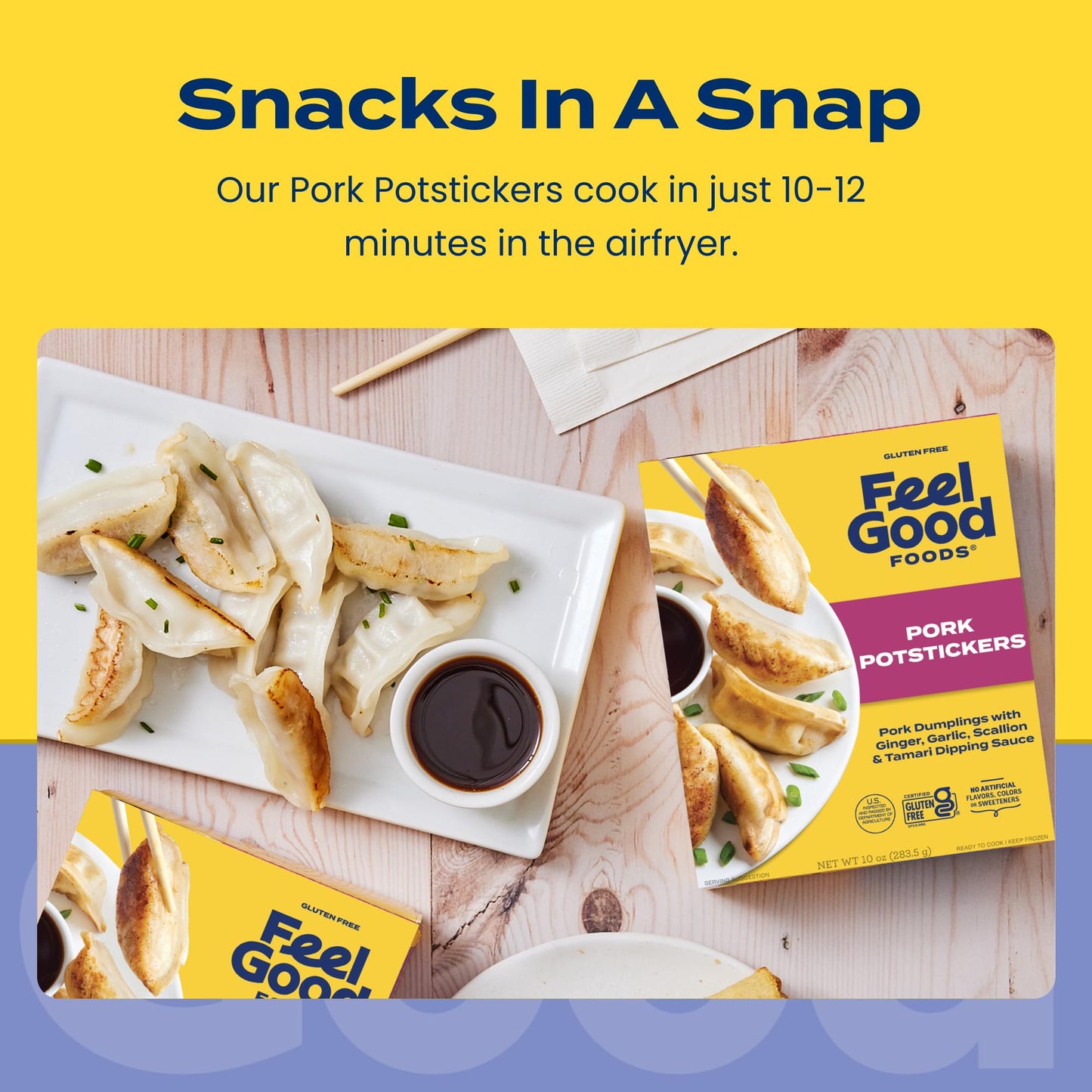 Feel Good Foods Potstickers Pork - Frozen Gluten Free Potstickers, Umami Tamari Dipping Sauce, Appetizers & Snacks, 10oz