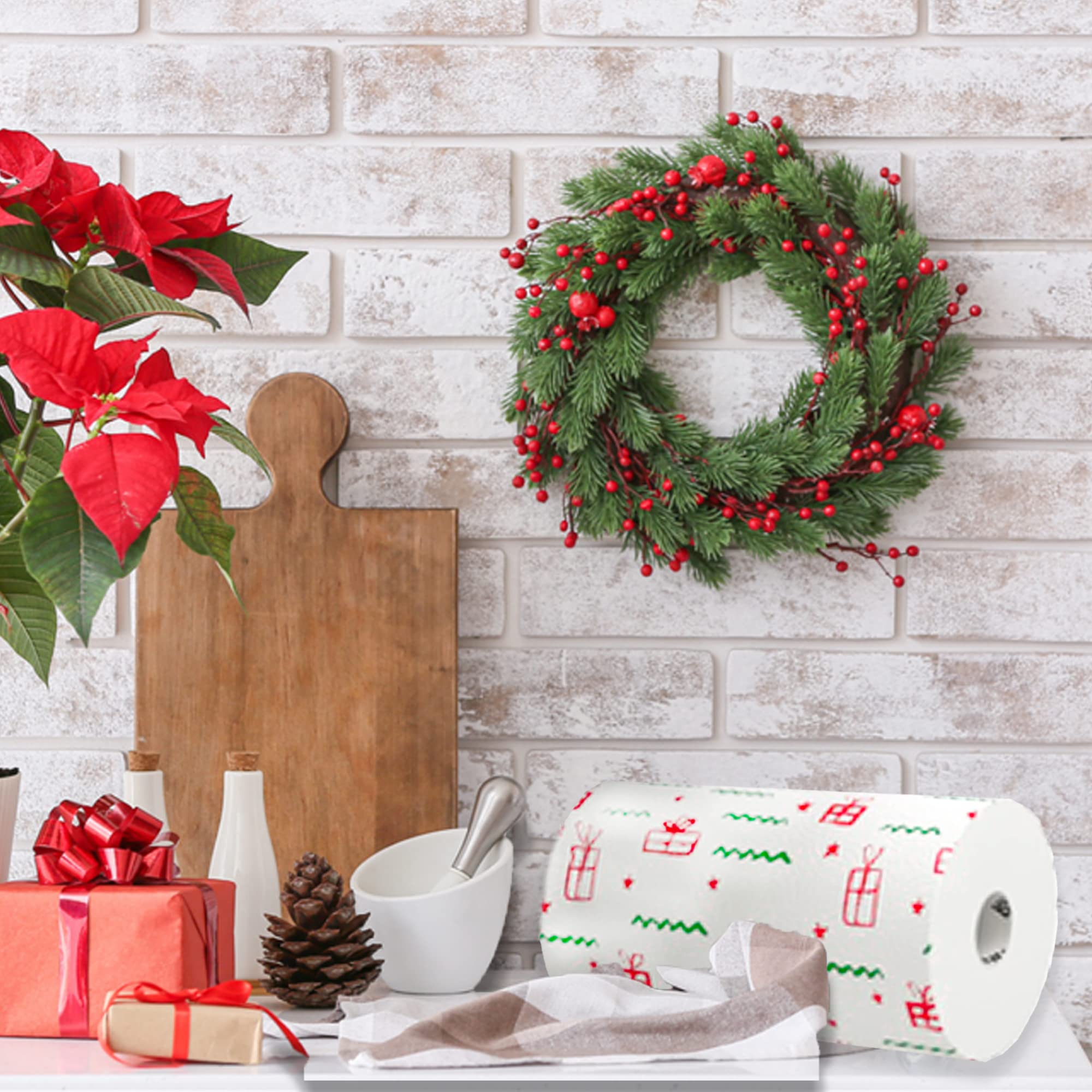 Homdkor Renova Christmas Kitchen Paper Towel 3 Jumbo Rolls 2-ply 120 Sheets- Printed Paper Rolls for Christmas Decoration Table - Use as Christmas